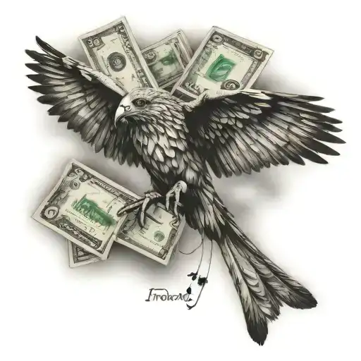 loyalty over everything money flying tattoo design idea