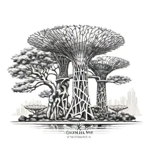 Gardens by the bay supertree with some baobabs on the back tattoo design idea