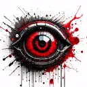 Electronic mechanical eye in a digital shell, cyberpunk, dystopia, bloody cry tattoo design idea