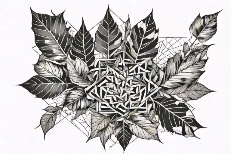 back piece symetrical mix of withered leaves tattoo design idea