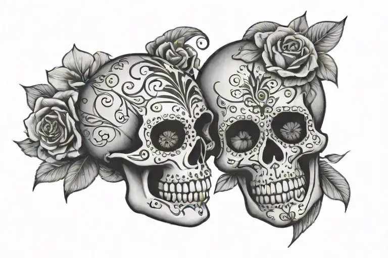 2 sugar skulls facing each other tattoo design idea