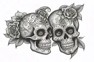2 sugar skulls facing each other tattoo design idea