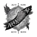 Inner Bicep that includes the following dates: 26/5/15 18/2/19 2/8/21 with an elvish style tattoo design idea