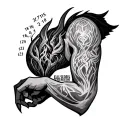 Inner Bicep that includes the following dates: 26/5/15 18/2/19 2/8/21 with an elvish style tattoo design idea