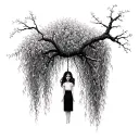 willow tree with a girl hanging from branch  tattoo design idea