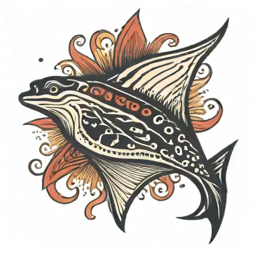 red and black sting ray floating tattoo design idea