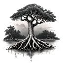 mangrove tree and the roots realistic tattoo design idea