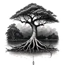 mangrove tree and the roots realistic tattoo design idea