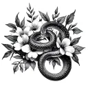 python snake intertwined in edgy flowers for collarbones  tattoo design idea