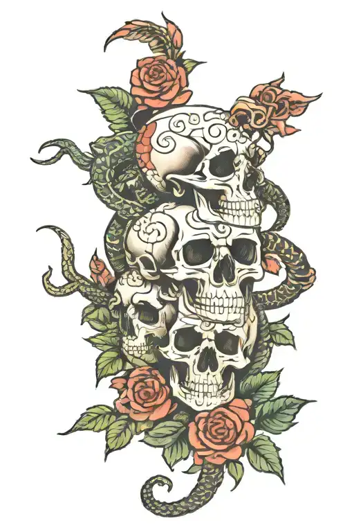 skulls roses snakes tattoo design idea