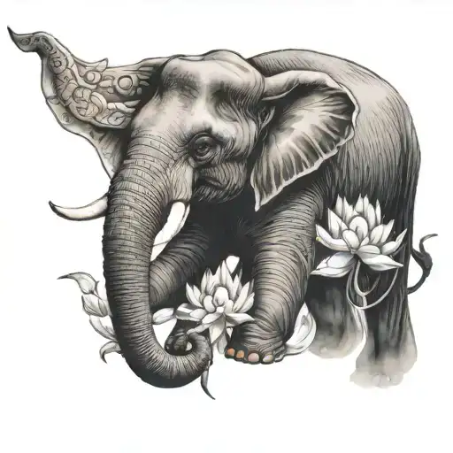 The elephant in Buddhism is holding a lotus flower in its trunk tattoo design idea