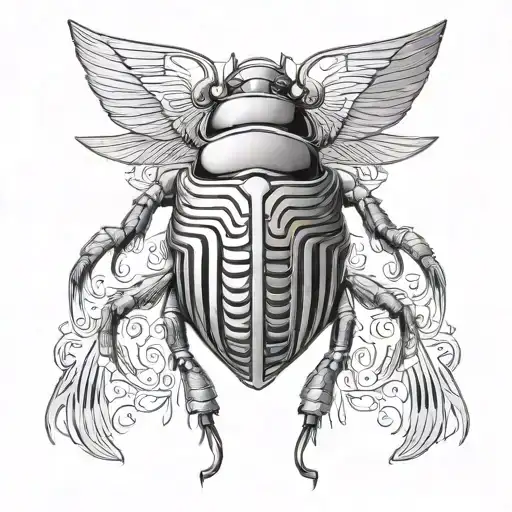 eyes of horus on scarab beetle flying tattoo design idea