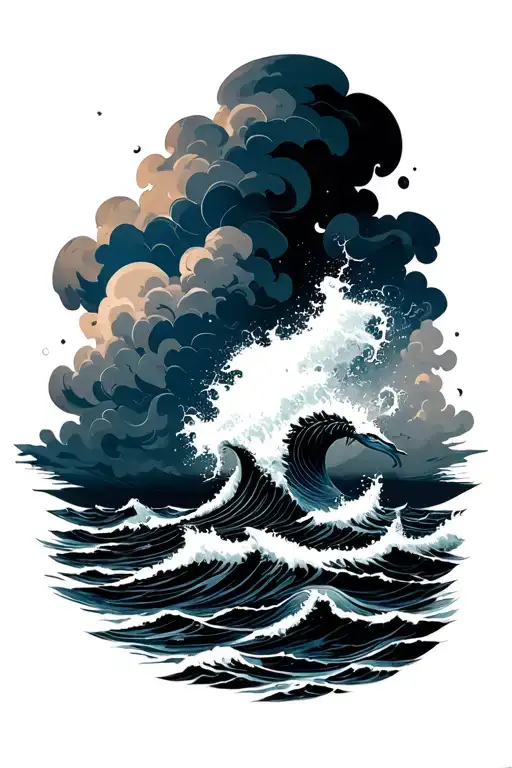 OCEAN WITH DARK CLOUDS TATTOO SLEEVE tattoo design idea