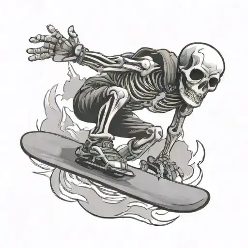 skeleton on snowboard look tattoo design idea