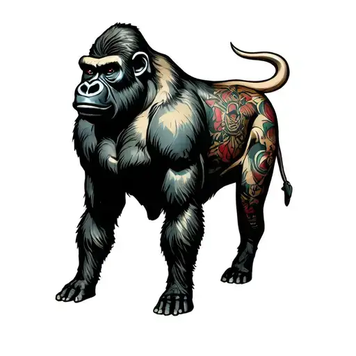 In the style of Conor McGregor's  on her chest, but instead of a gorilla, let it be a bull, so it's origin tattoo design idea