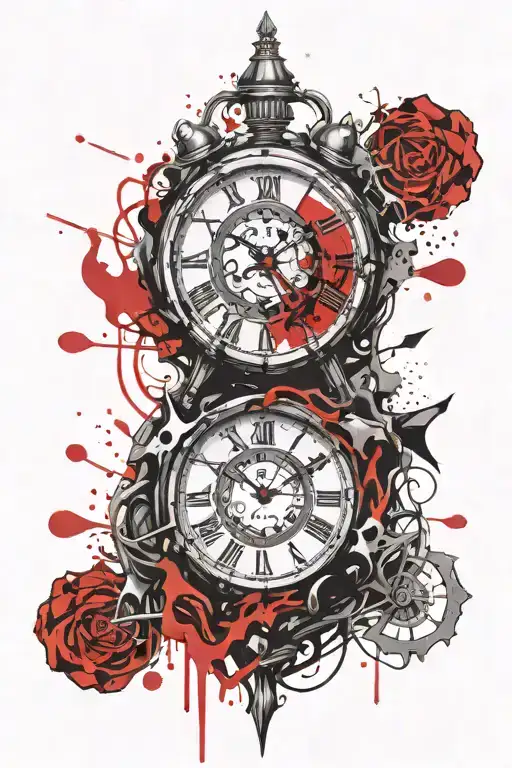 broken mask clock melting tattoo design idea