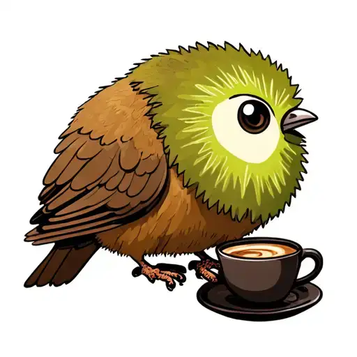 Cartoon kiwi bird tattoo. Making coffee. Simple and cute tattoo design idea