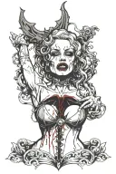 bondage, horror, blood play, teeth, sexy vampire, female form, bust, silhouette  tattoo design idea