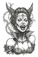 bondage, horror, blood play, teeth, sexy vampire, female form, bust, silhouette  tattoo design idea
