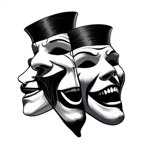 3 comedy and tragedy masks  tattoo design idea