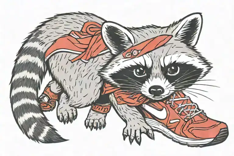 racoon with nike running shoes red bandana tattoo design idea