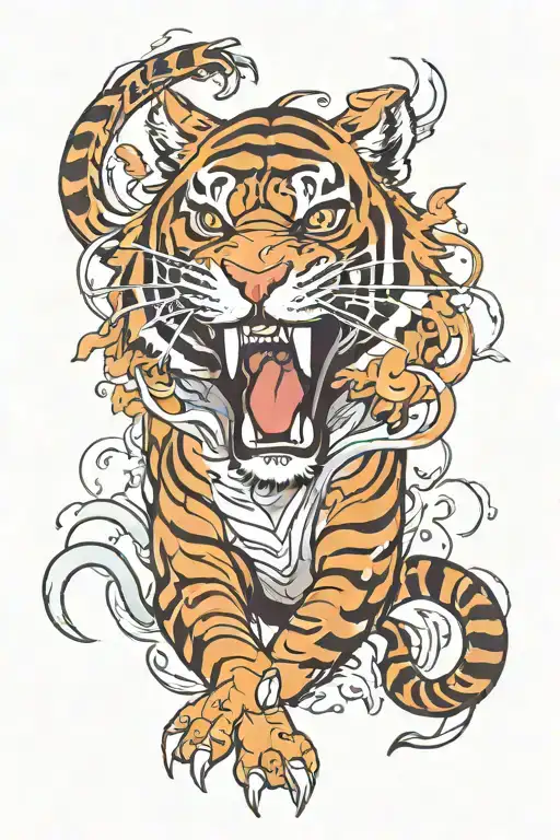 water tiger surrounded tattoo design idea