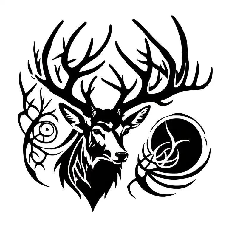  stag head with tree branches in irish tribal symbols tattoo design idea