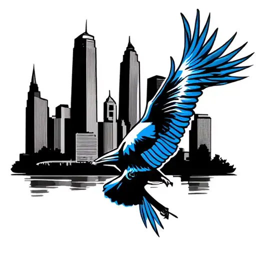St Louis city skyline river cardinal flying blue note silhouette tattoo design idea