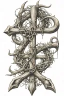 a cross made with a elk antler and fishing hook crossed tattoo design idea