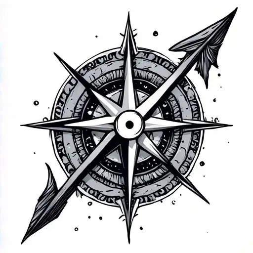 Pisces, compass, arrow tattoo design idea