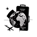 Earth with suitcase and passport and plane tattoo design idea