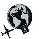 Earth with suitcase and passport and plane tattoo design idea