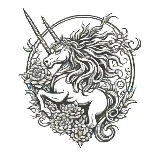 Scottish clan logo with a unicorn, Lion rampant and thistles  tattoo design idea