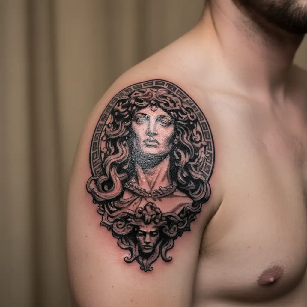  medusa greek mythology with versace vector tattoo design idea