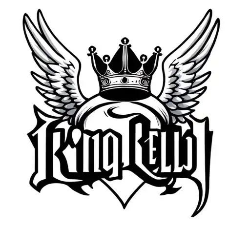 "King Rello" crown and wings tattoo design idea