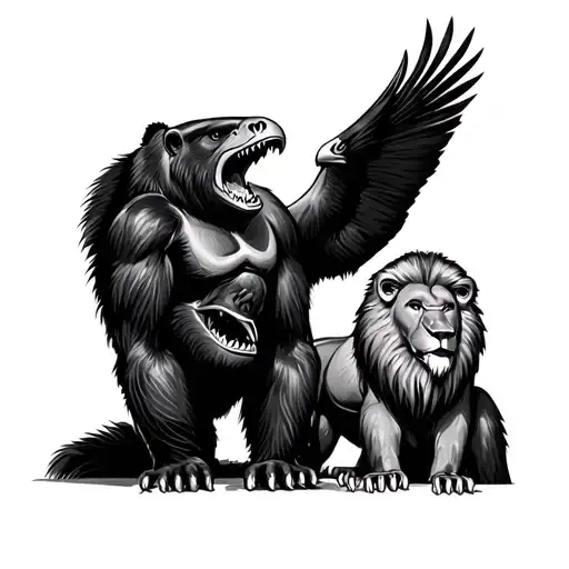 todem  pole shark bear gorilla lion eagle tattoo design idea