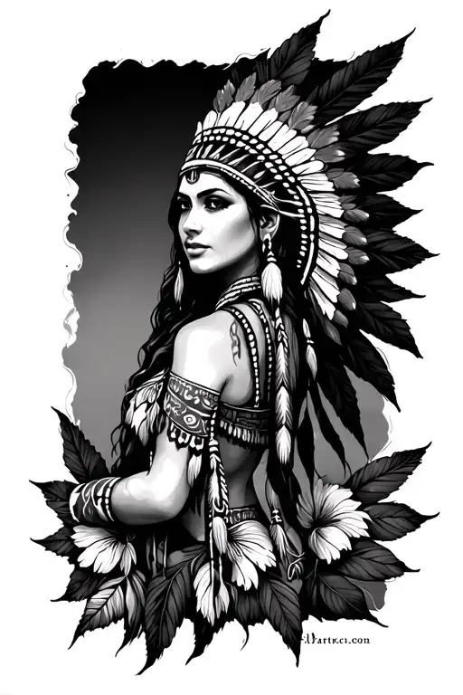 sexy native american woman tattoo design idea