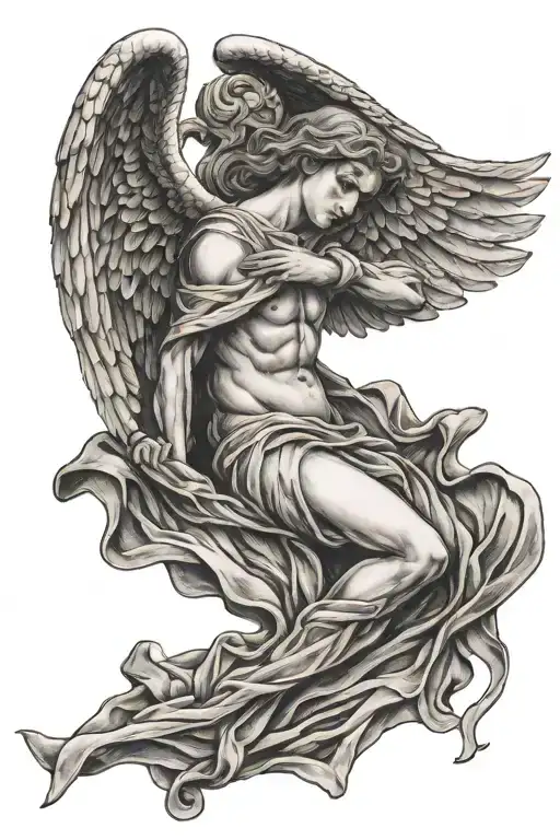 philosophers stone angel laying tattoo design idea