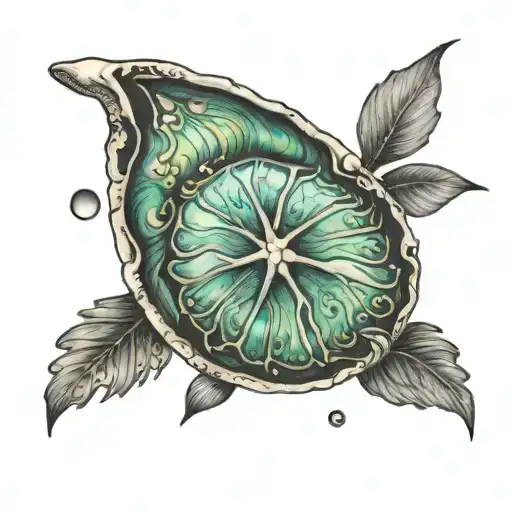 abalone shell next to a sand dollar tattoo design idea