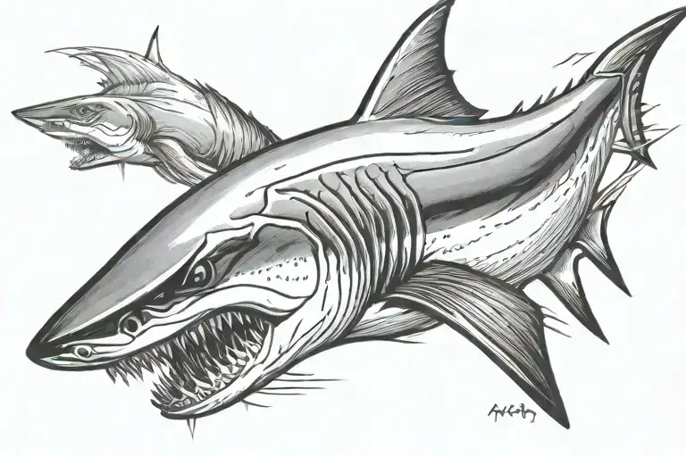 mako shark profile from above with shadow  tattoo design idea