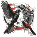 RAVEN FIGHTING MANTIS tattoo design idea