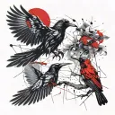 RAVEN FIGHTING MANTIS tattoo design idea