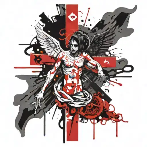 Gangsta cross with angel tattoo design idea
