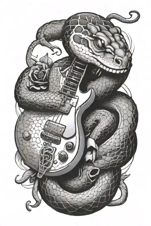 snake wrapped around Les Paul guitar tattoo design idea