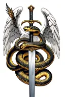 Arch Angel Michael crushing snake wrapped around sword tattoo design idea