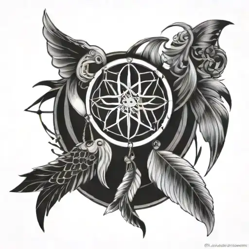 Aquarius Taurus ankh dream catcher koi fish tattoo design idea