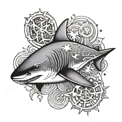 the number 23, a snowflake, shark,,  tattoo design idea