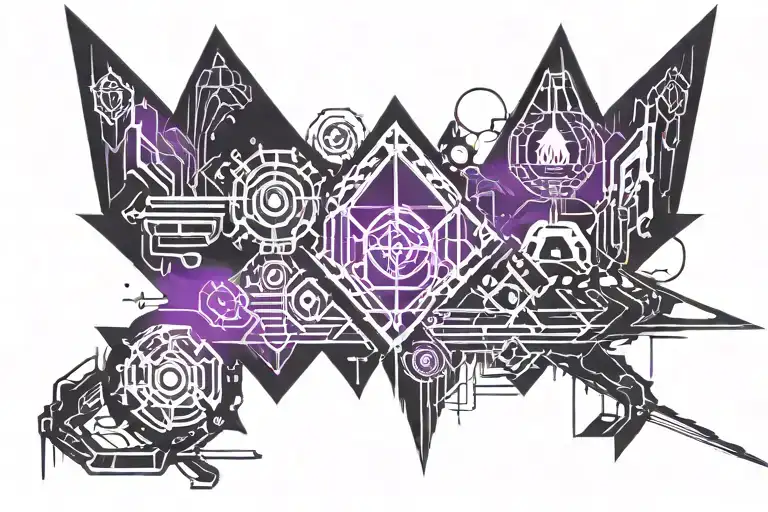 add more style ,add more monstrousity ,  shadows inside tattoo , more pointy lines , end of pointy lines are purple tattoo design idea