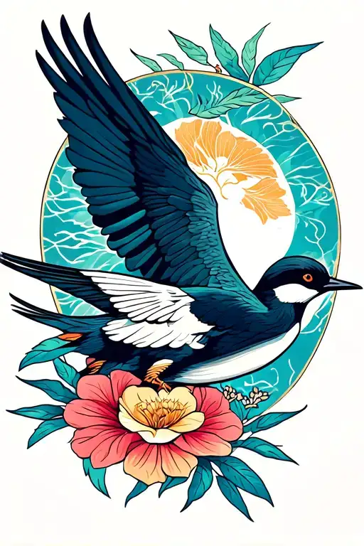 Crane and swallow bird flying tattoo design idea