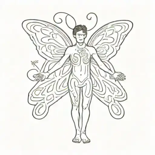 gay man with butterfly wings symbol of  coming out make it keith haring style, sexual, cutesy tattoo design idea